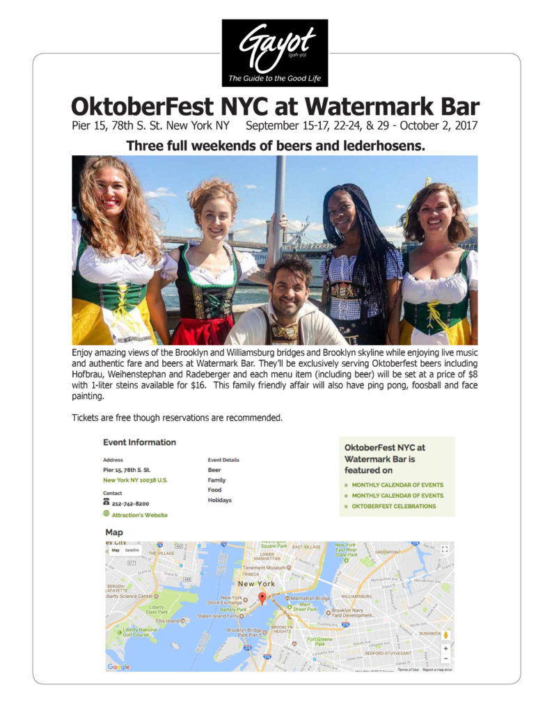 Oktoberfest NYC at Watermark Bar OktoberFest NYC