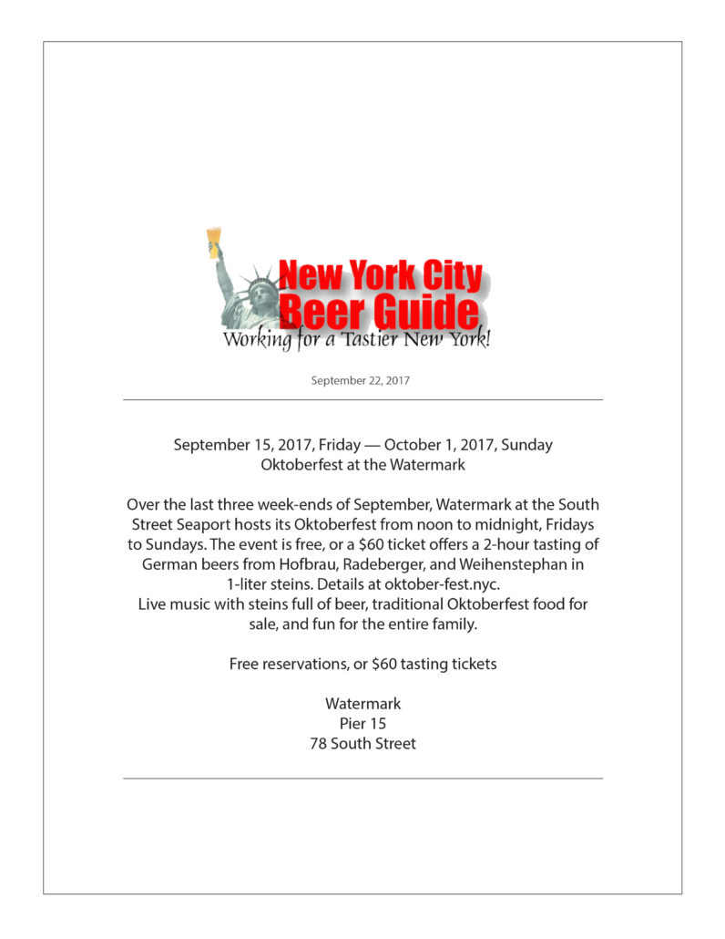 New York City Beer Guide - Oktoberfest at Watermark