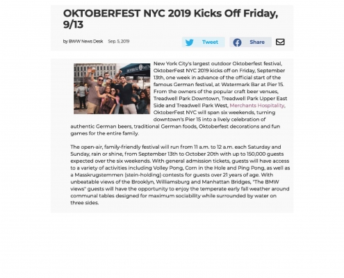 Broadway World - Oktoberfest NYC 2019 Kicks Off Friday, 9/13