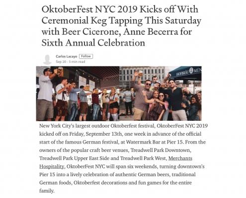 Medium - OktoberFest NYC 2019 Kicks off With Ceremonial Keg Tapping This Saturday with Beer Cicerone, Anne Becerra for Sixth Annual Celebration