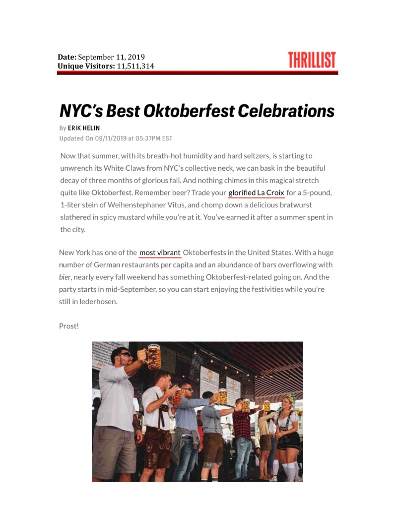 Thrillist - NYC’s Best Oktoberfest Celebrations