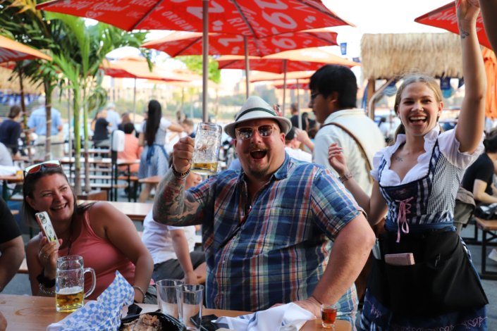 Man enjoying Beer in a Stein at OktoberFest NYC 2022 at Watermark